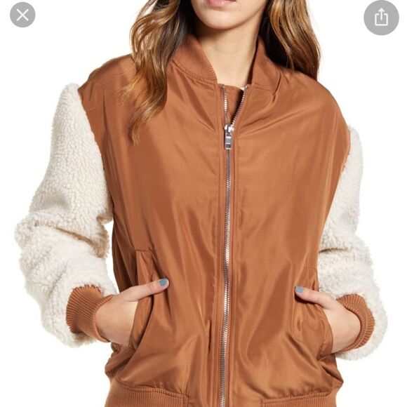 BB DAKOTA Cool Boss Bomber Sherpa Jacket Saddle Brown NWT - Picture 1 of 6
